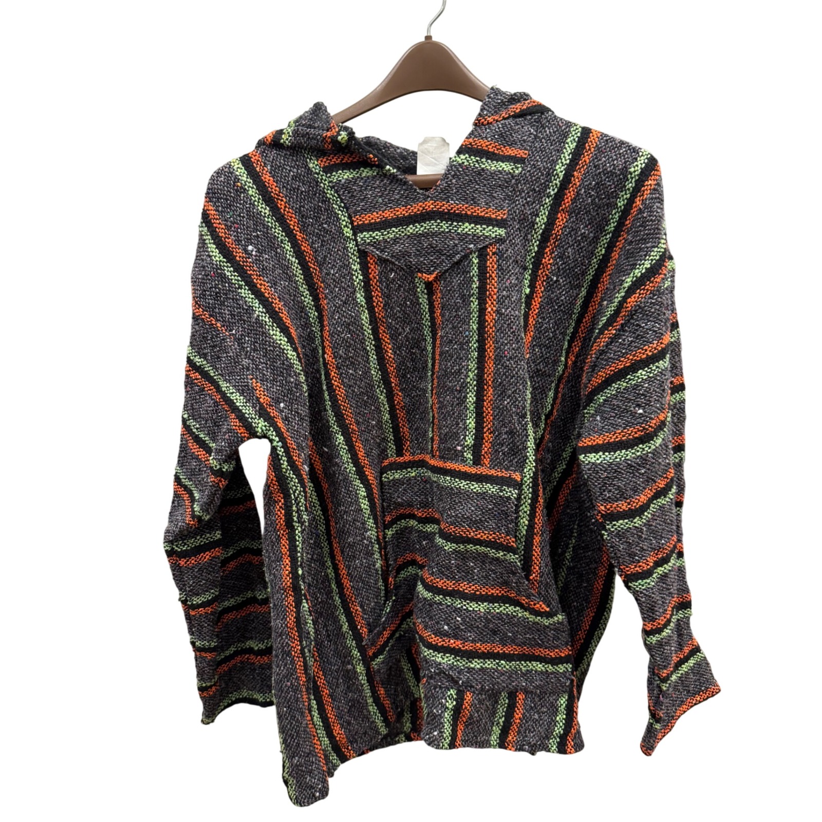 Frank's Textiles Baja Hoodie Xxl Mens Mexican Drug Rug Striped Orange Green Grey